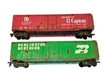 Lot Of 2 Gauge Rtr 50' Box Cars Weathered Rust Dirt Bn Atsf Horn Hook Read. Fixed Price $20.77.