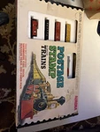 Vtg Aurora Postage Stamp Train Set Gauge Used Box W/ Extra Railroad Track. Fixed Price $225.00.