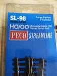 Peco Streamline Ho SL-98 Large Radius Wye Turnout Insulfrog CODE-100. Fixed Price $25.00.