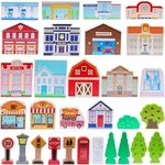 Sainsmart Jr. 30 Pcs Wooden Town Play Set, Train Accessories, Community. Fixed Price $43.99.
