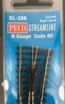 Peco SL-386 Streamline Code 80 Curved Right Hand Turnout Insulfrog N0017 Tw. Fixed Price $28.98.