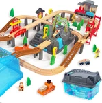 100PCS Wooden Train Set For 3 Year Old Boys, Double-side. Fixed Price $79.70.