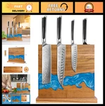 Magnetic Knife Holder Acacia Wood Block With Double-sided & Blue Resin. Fixed Price $75.99.