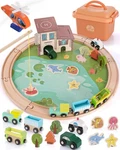 Jessruly Wooden Train Track Set 48-PIECE Toy 9.2" X 2.9" 3.1", Colorful. Fixed Price $39.39.